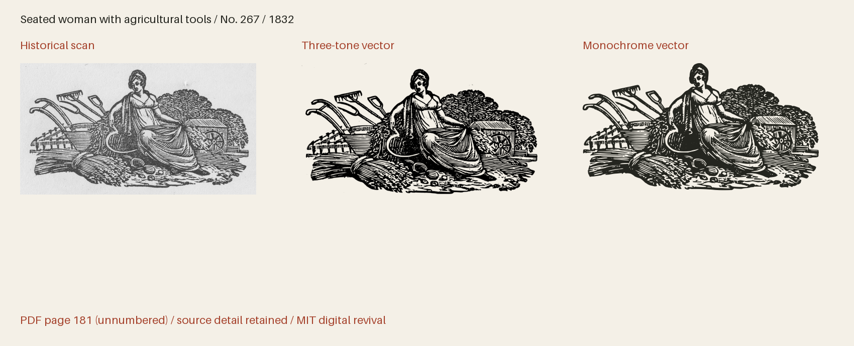 Historical scan beside the three-tone and monochrome vector revivals