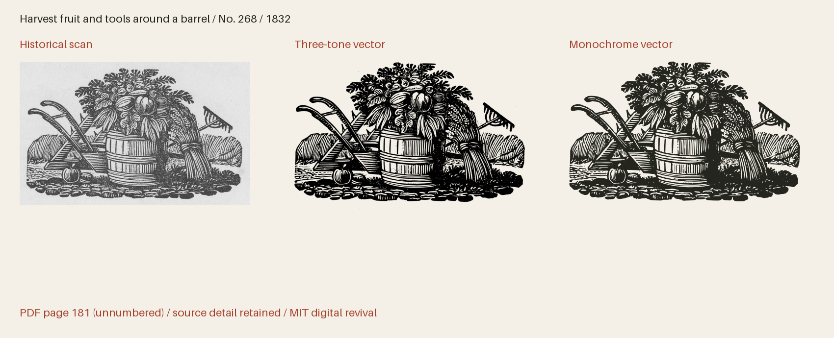 Historical scan beside the three-tone and monochrome vector revivals