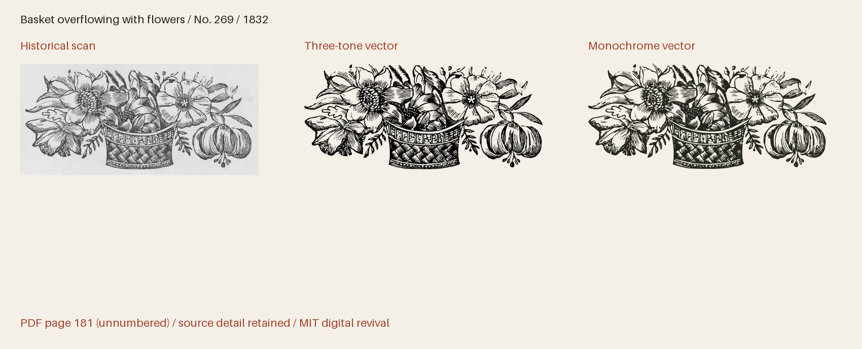 Historical scan beside the three-tone and monochrome vector revivals