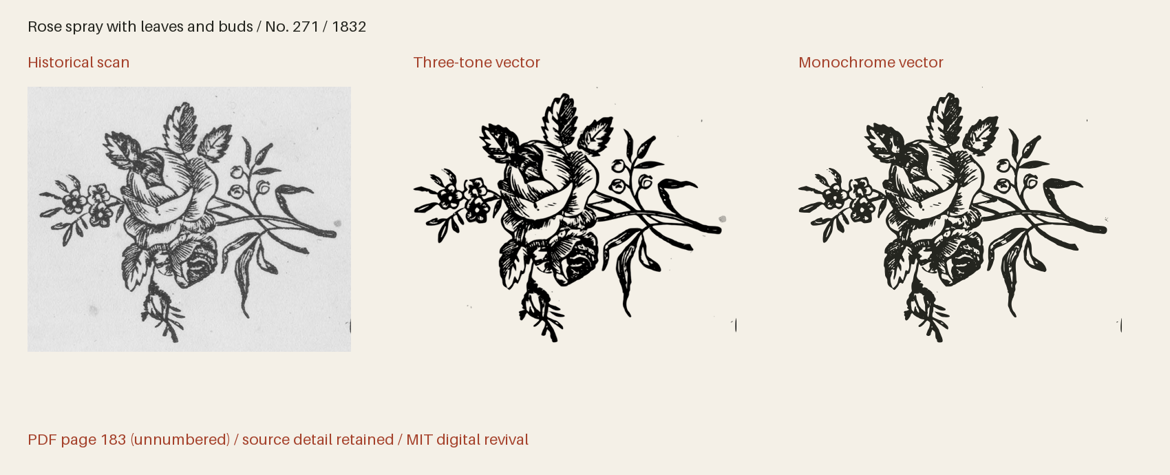 Historical scan beside the three-tone and monochrome vector revivals