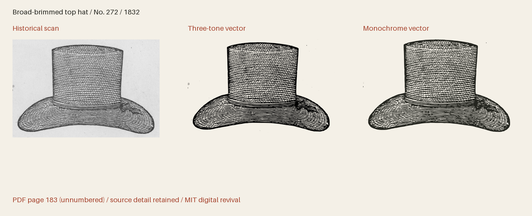 Historical scan beside the three-tone and monochrome vector revivals
