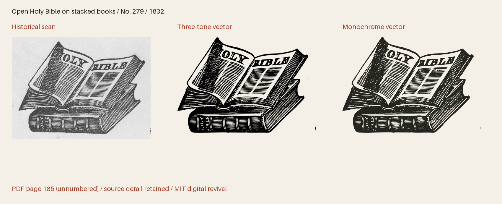 Historical scan beside the three-tone and monochrome vector revivals