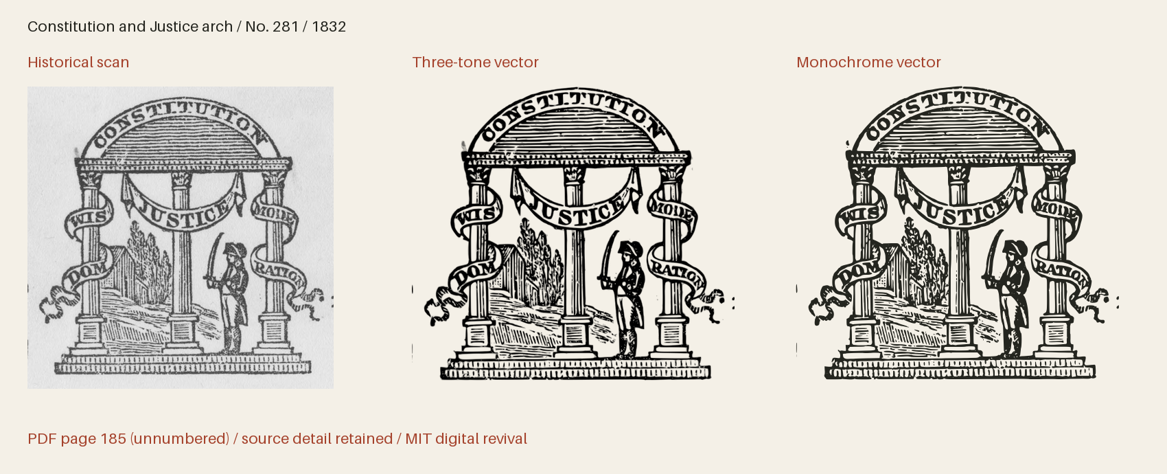 Historical scan beside the three-tone and monochrome vector revivals
