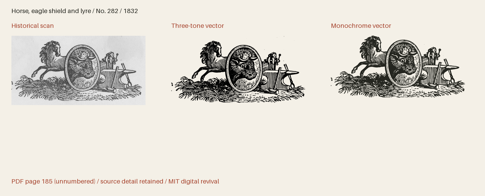 Historical scan beside the three-tone and monochrome vector revivals