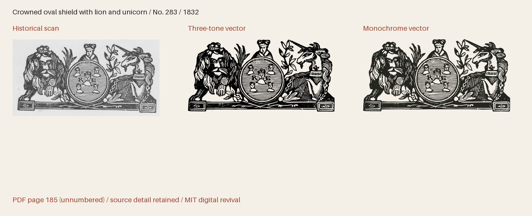 Historical scan beside the three-tone and monochrome vector revivals