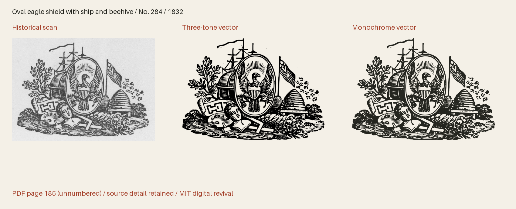Historical scan beside the three-tone and monochrome vector revivals