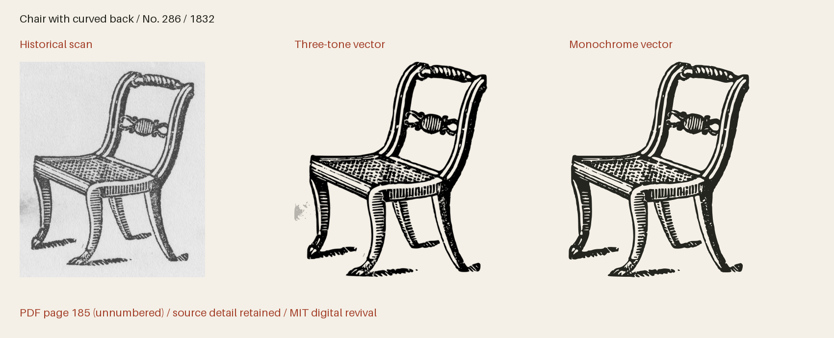 Historical scan beside the three-tone and monochrome vector revivals