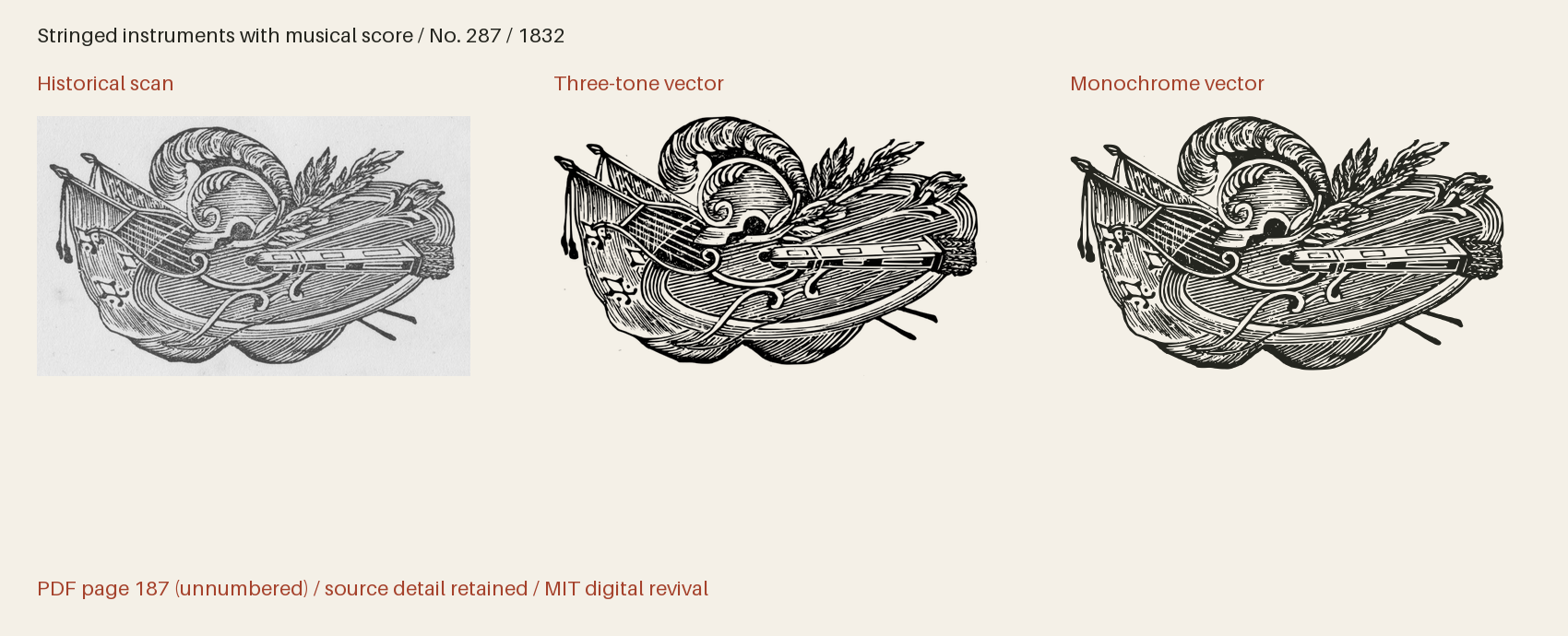 Historical scan beside the three-tone and monochrome vector revivals