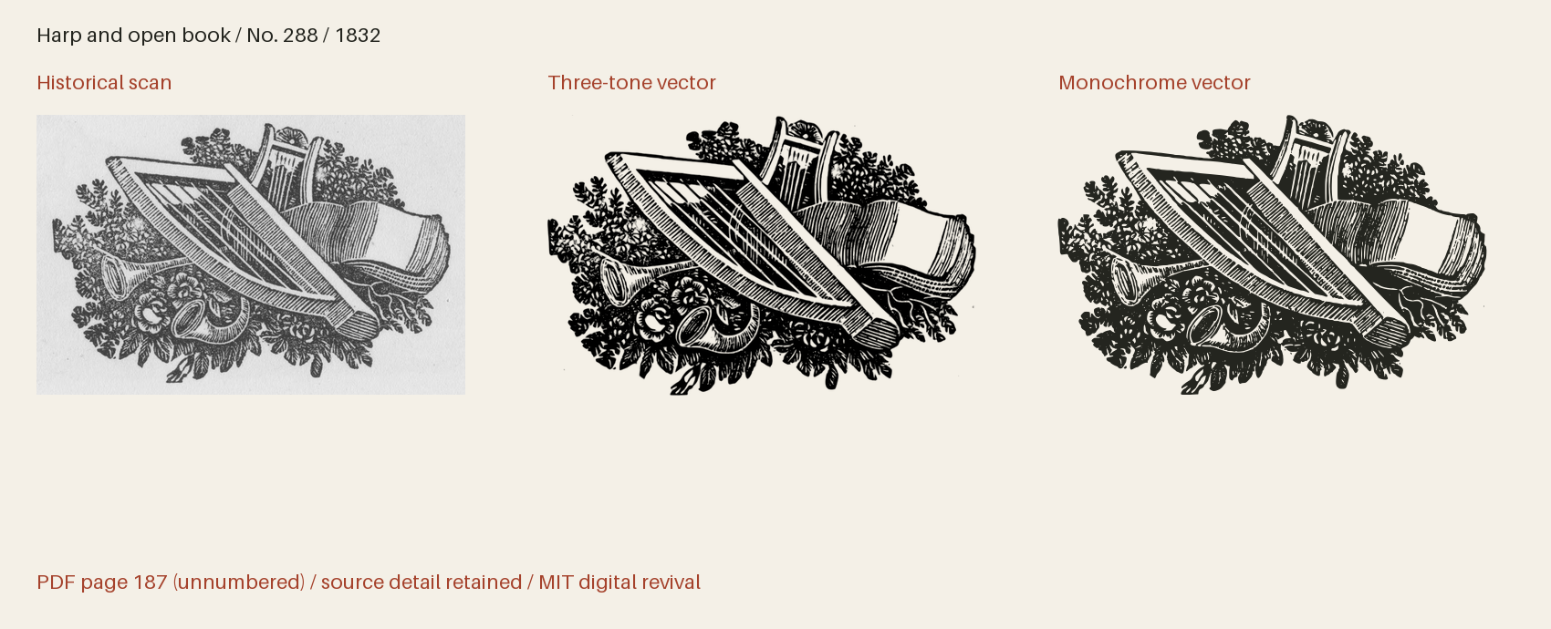 Historical scan beside the three-tone and monochrome vector revivals