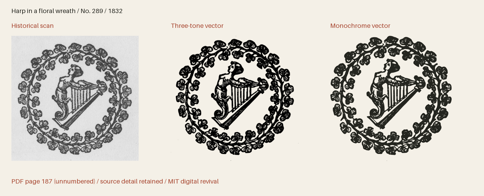 Historical scan beside the three-tone and monochrome vector revivals