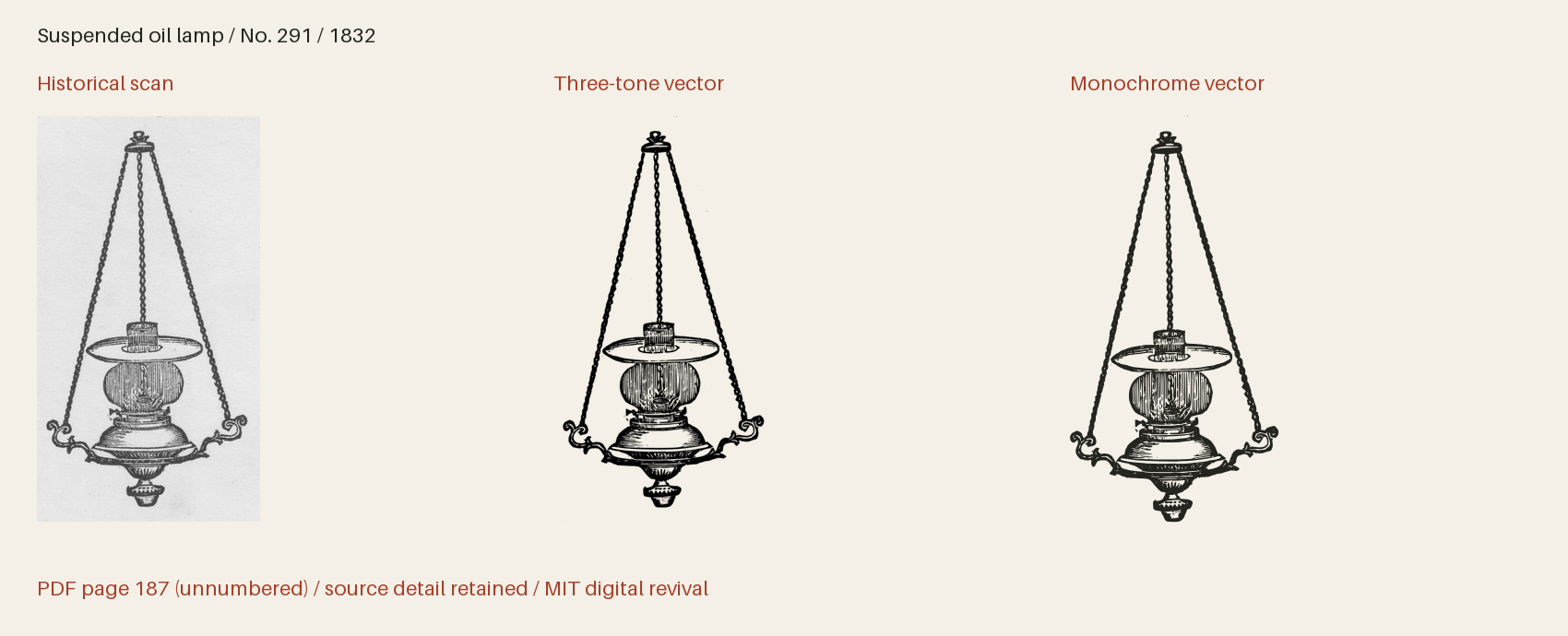 Historical scan beside the three-tone and monochrome vector revivals
