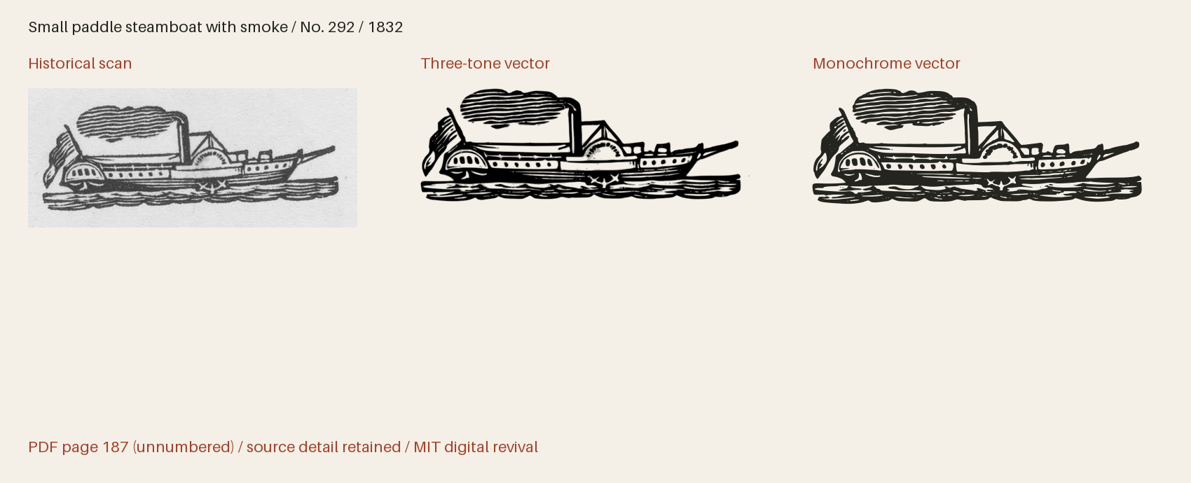 Historical scan beside the three-tone and monochrome vector revivals