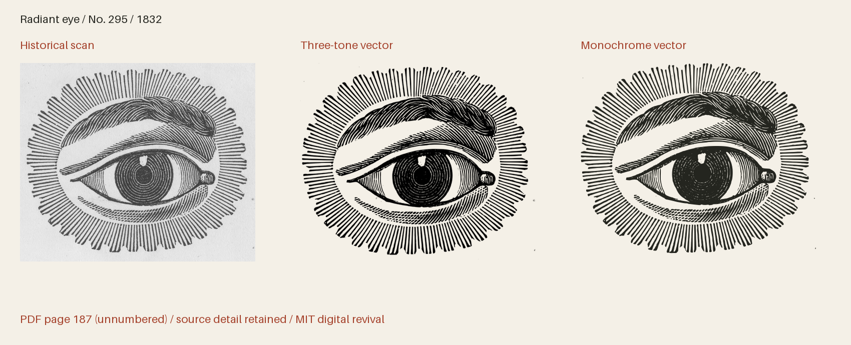 Historical scan beside the three-tone and monochrome vector revivals