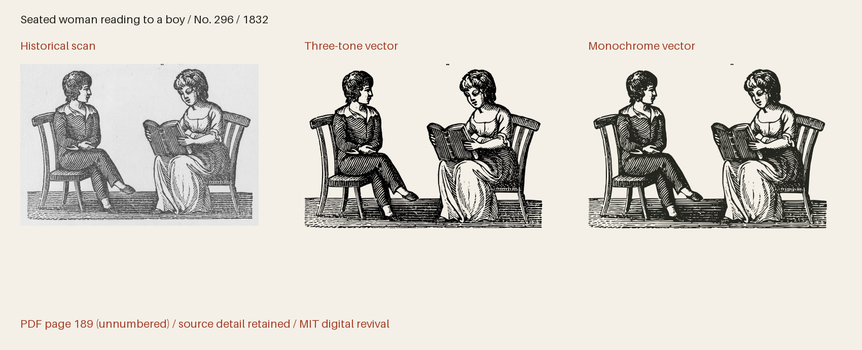 Historical scan beside the three-tone and monochrome vector revivals