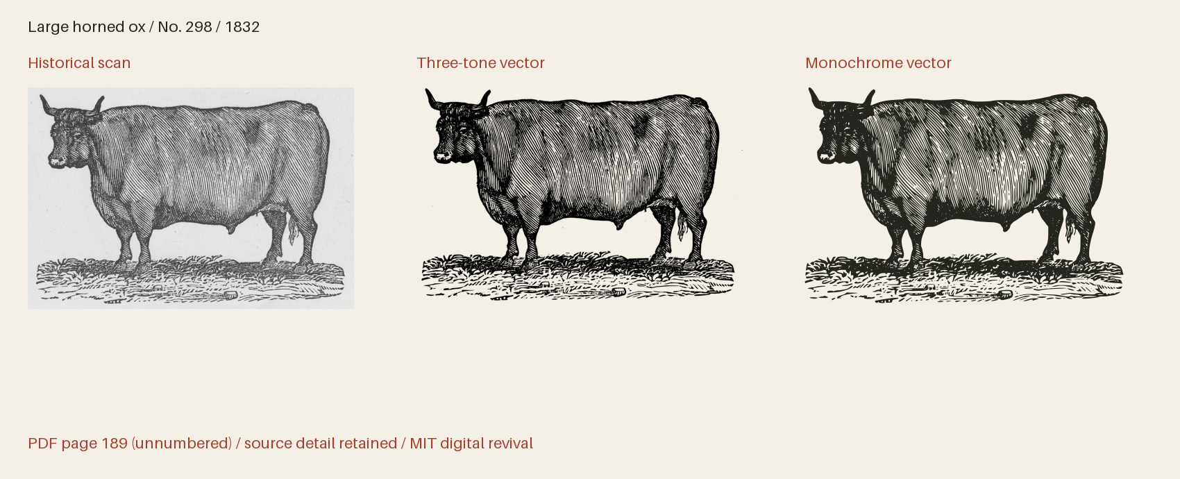 Historical scan beside the three-tone and monochrome vector revivals