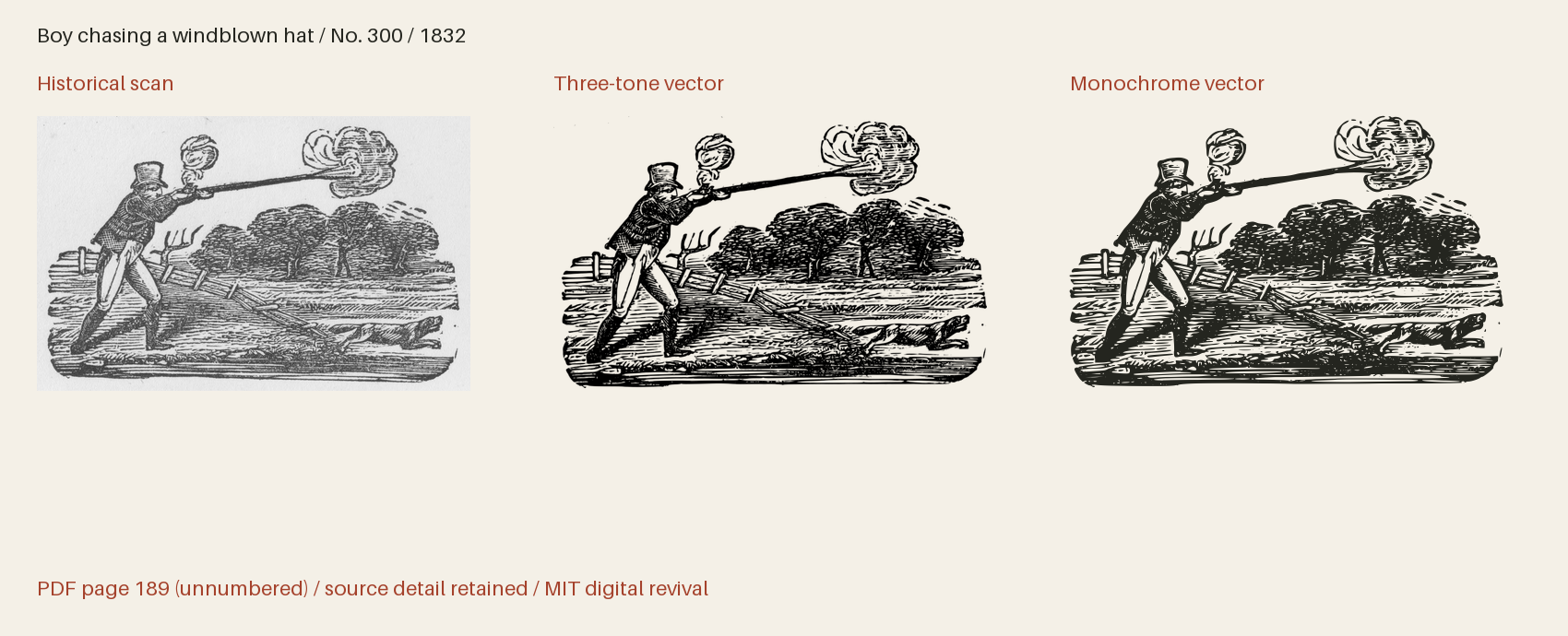Historical scan beside the three-tone and monochrome vector revivals
