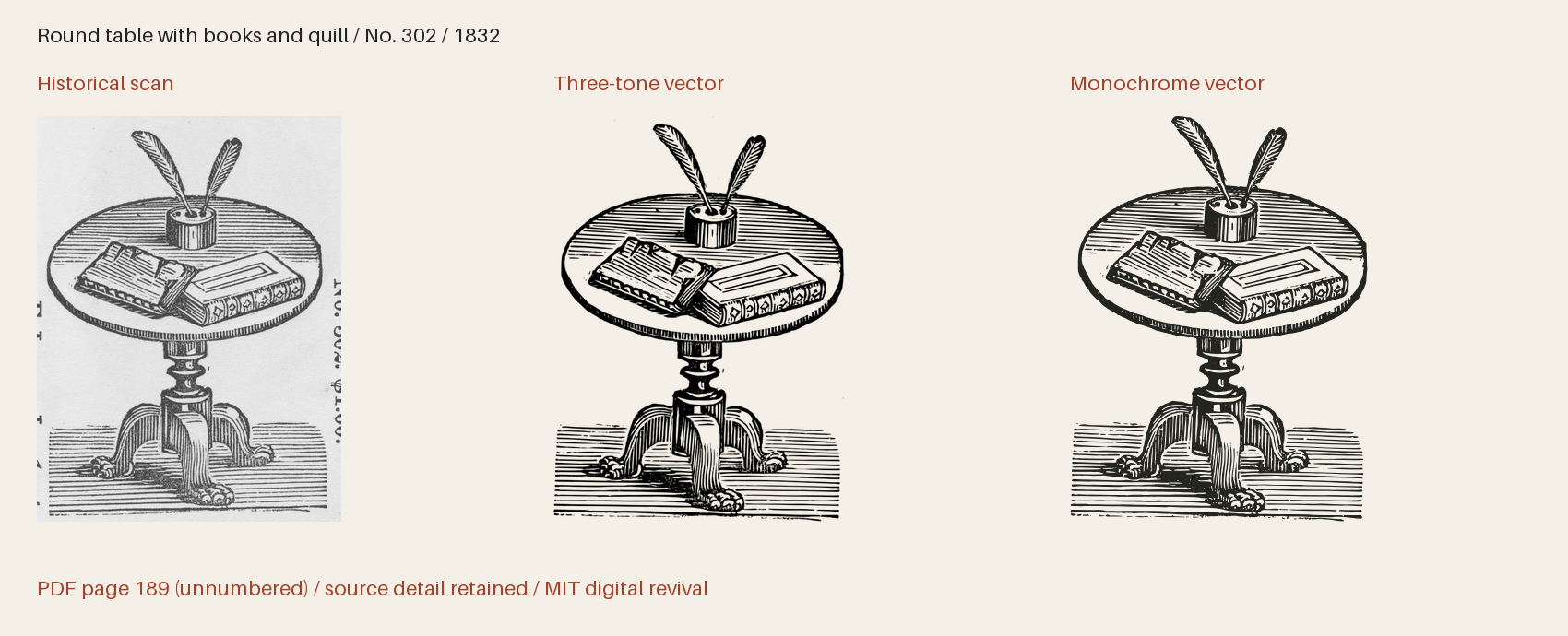 Historical scan beside the three-tone and monochrome vector revivals