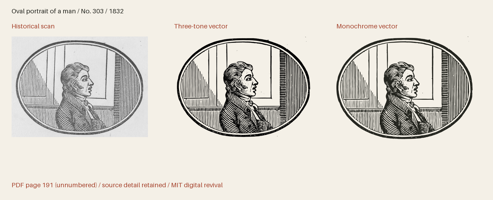 Historical scan beside the three-tone and monochrome vector revivals