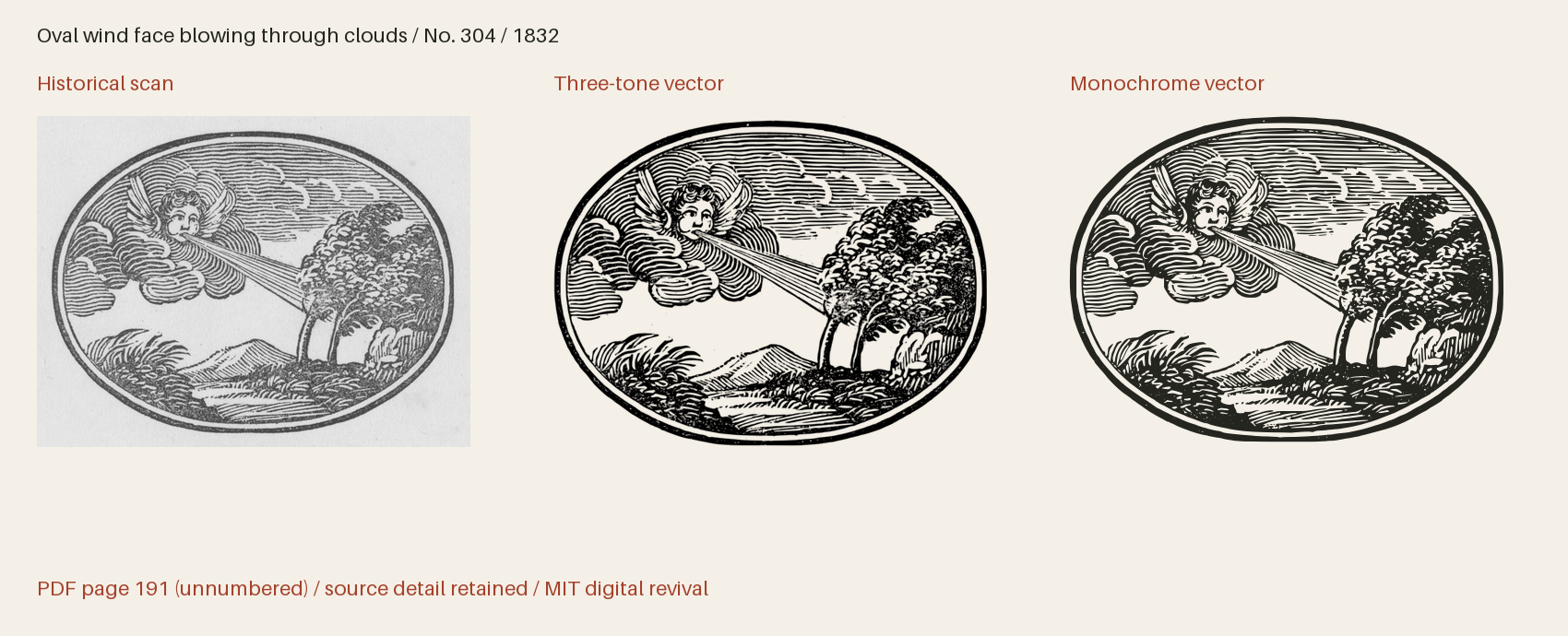 Historical scan beside the three-tone and monochrome vector revivals