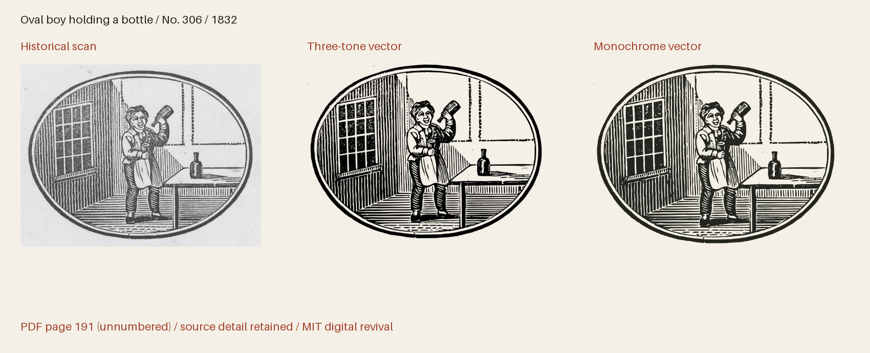 Historical scan beside the three-tone and monochrome vector revivals