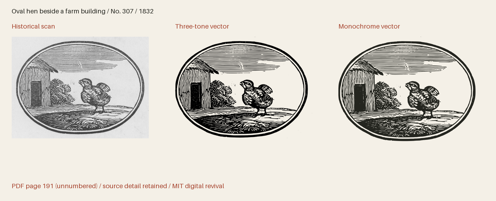 Historical scan beside the three-tone and monochrome vector revivals