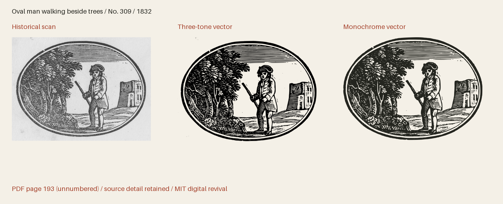 Historical scan beside the three-tone and monochrome vector revivals