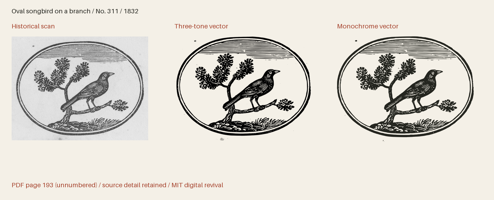 Historical scan beside the three-tone and monochrome vector revivals
