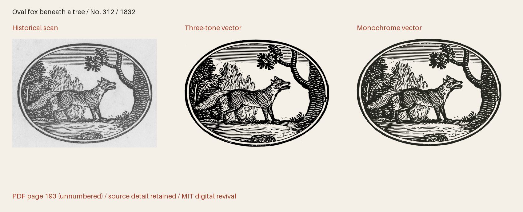 Historical scan beside the three-tone and monochrome vector revivals