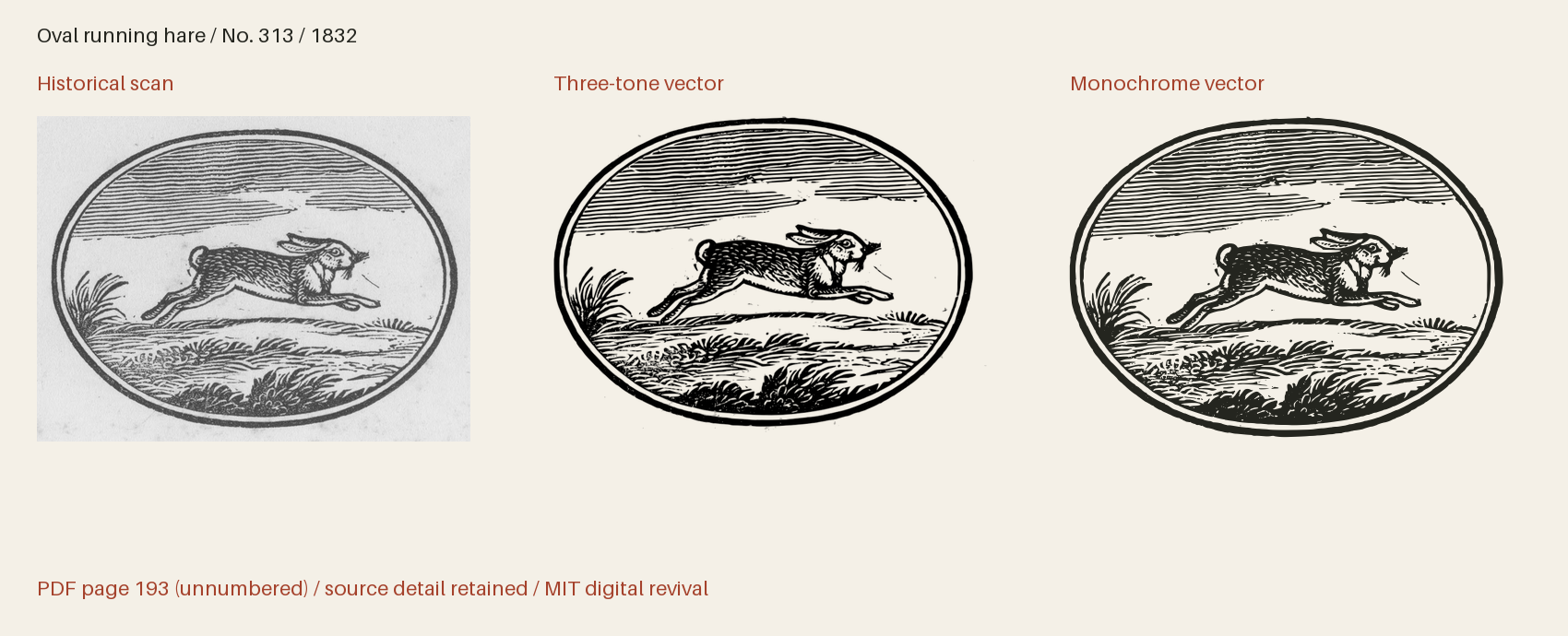 Historical scan beside the three-tone and monochrome vector revivals