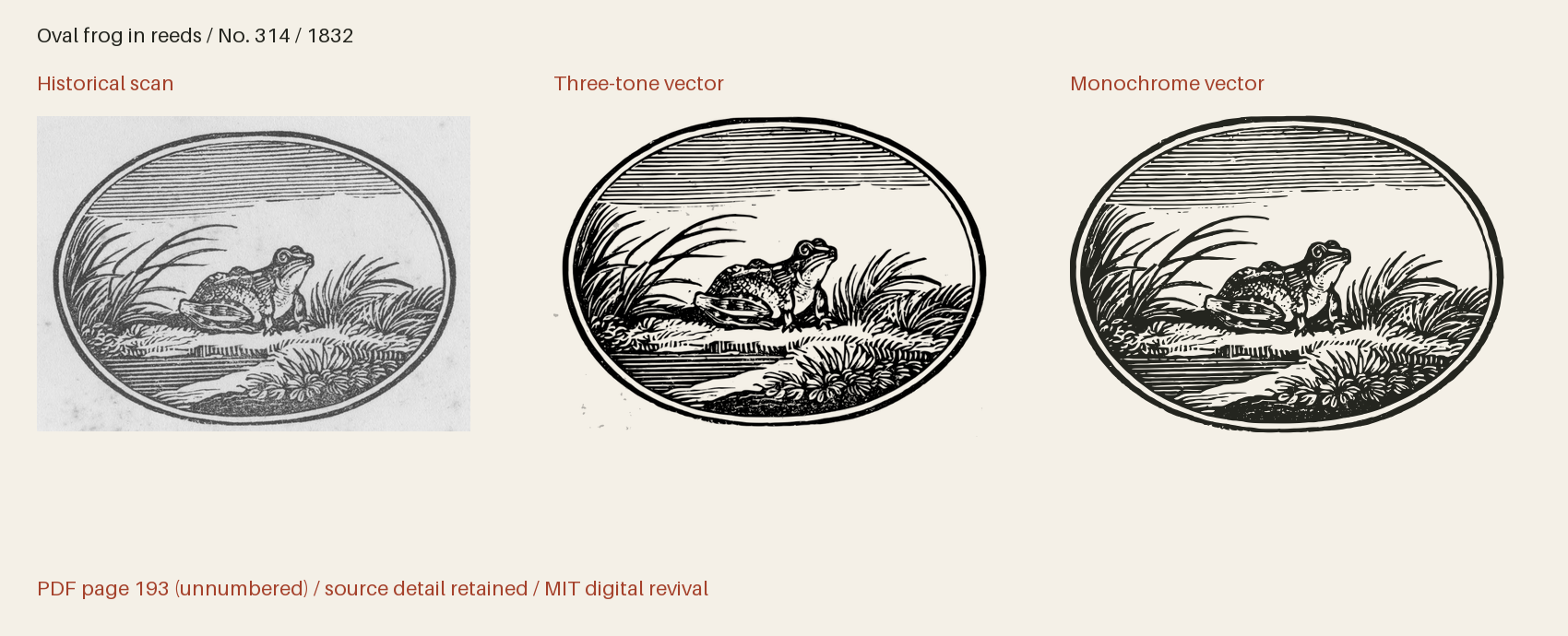 Historical scan beside the three-tone and monochrome vector revivals