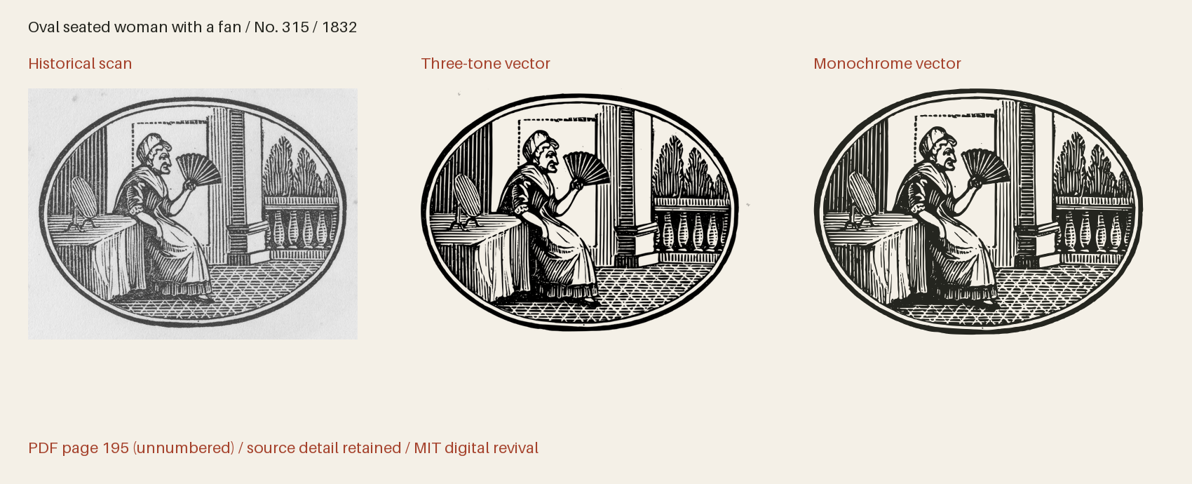 Historical scan beside the three-tone and monochrome vector revivals
