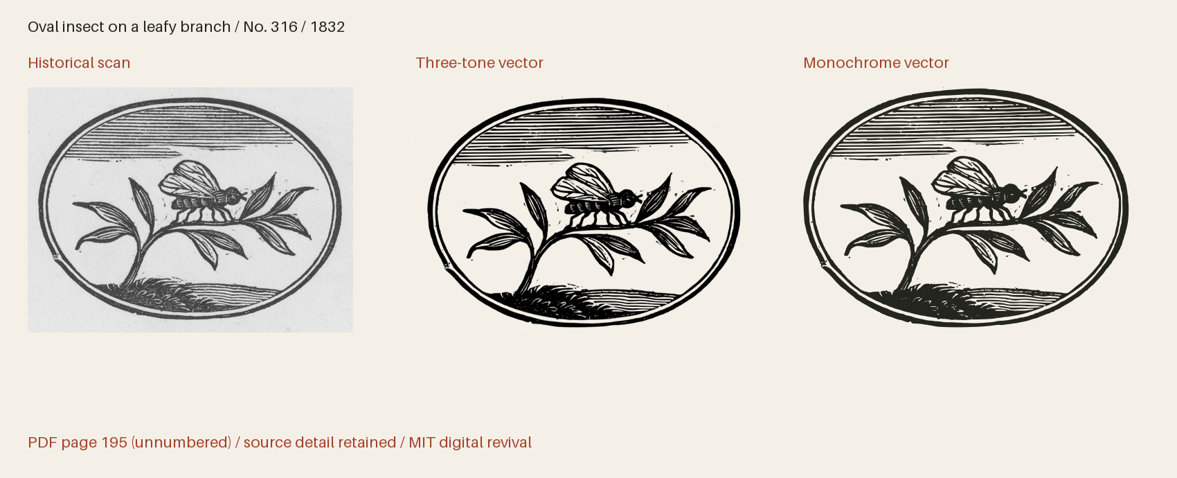 Historical scan beside the three-tone and monochrome vector revivals