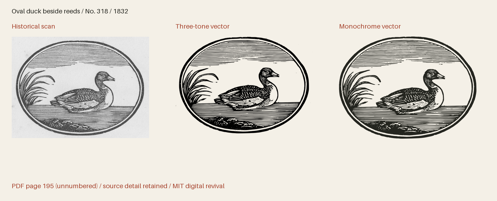 Historical scan beside the three-tone and monochrome vector revivals