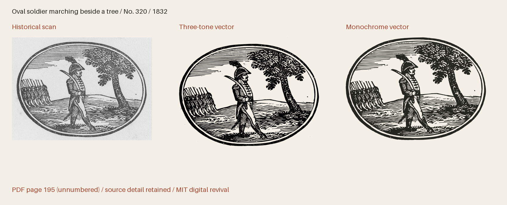 Historical scan beside the three-tone and monochrome vector revivals