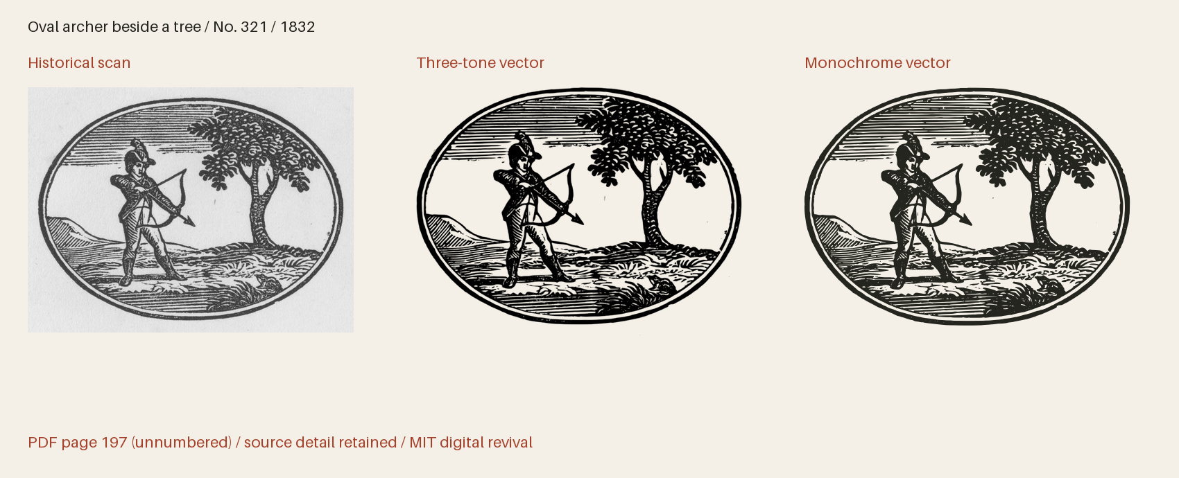 Historical scan beside the three-tone and monochrome vector revivals