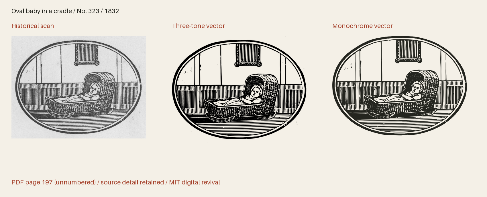 Historical scan beside the three-tone and monochrome vector revivals