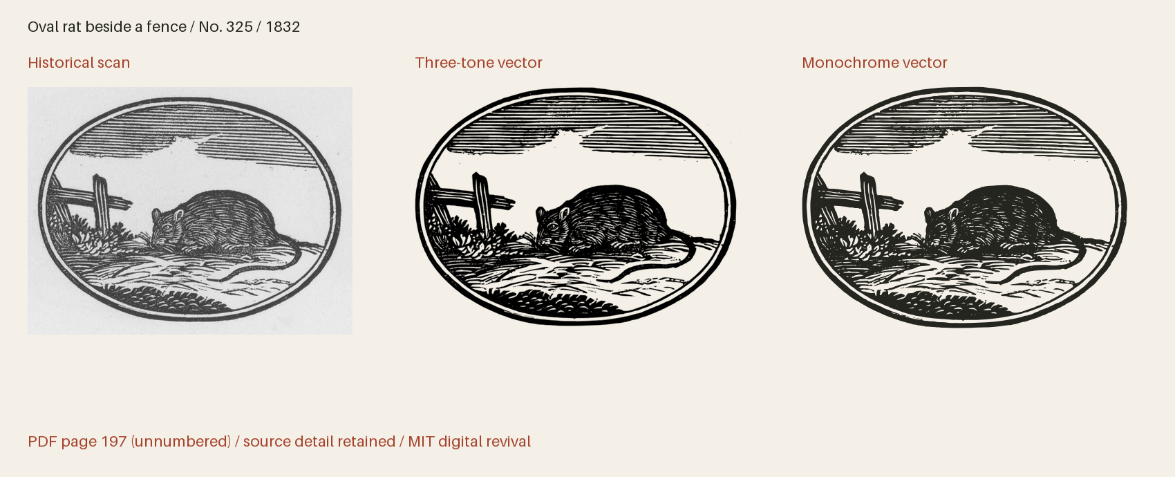 Historical scan beside the three-tone and monochrome vector revivals