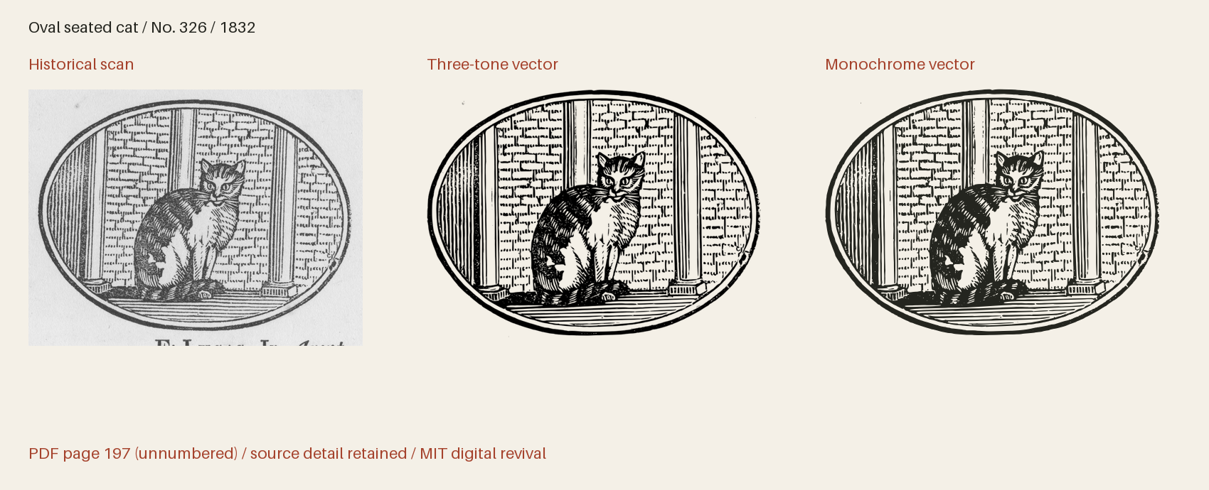 Historical scan beside the three-tone and monochrome vector revivals