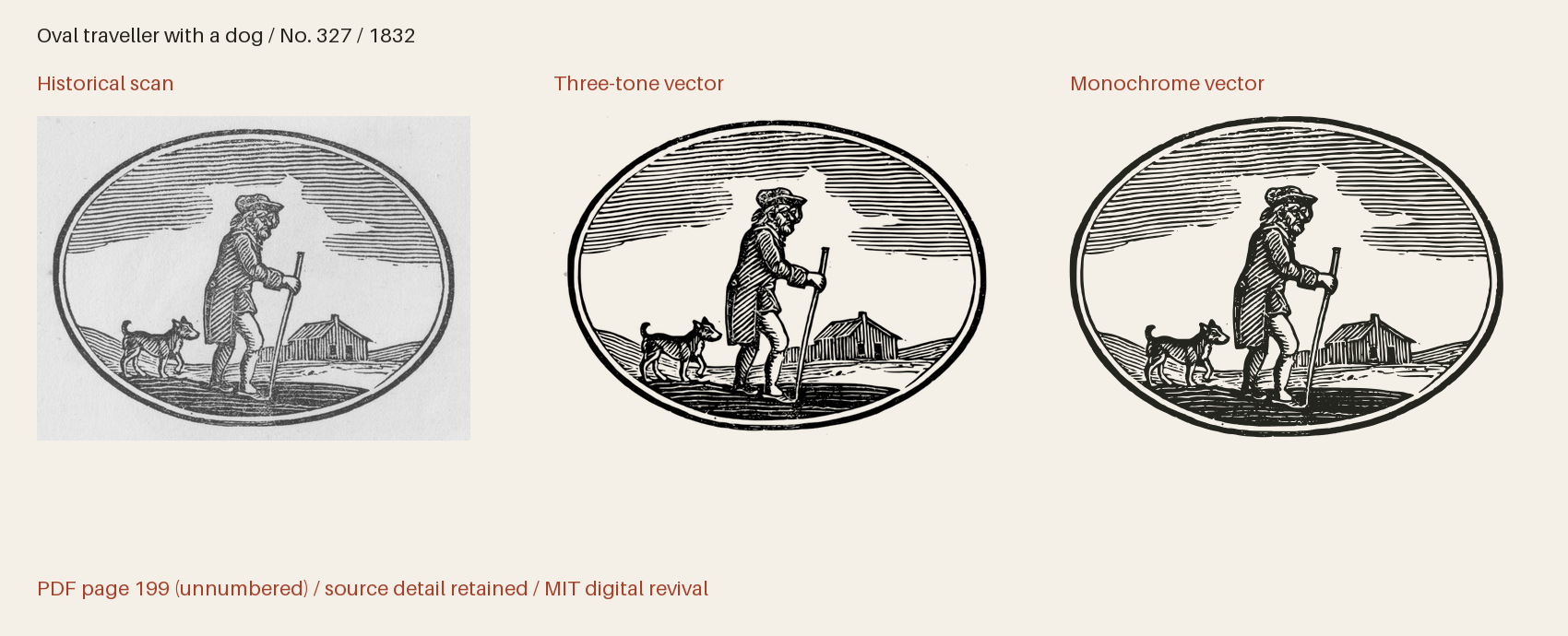 Historical scan beside the three-tone and monochrome vector revivals