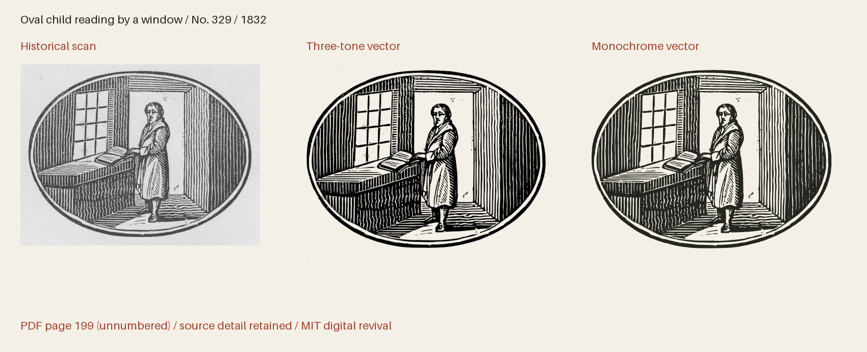 Historical scan beside the three-tone and monochrome vector revivals