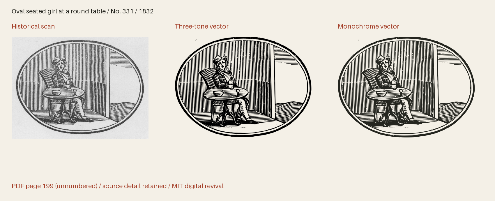 Historical scan beside the three-tone and monochrome vector revivals