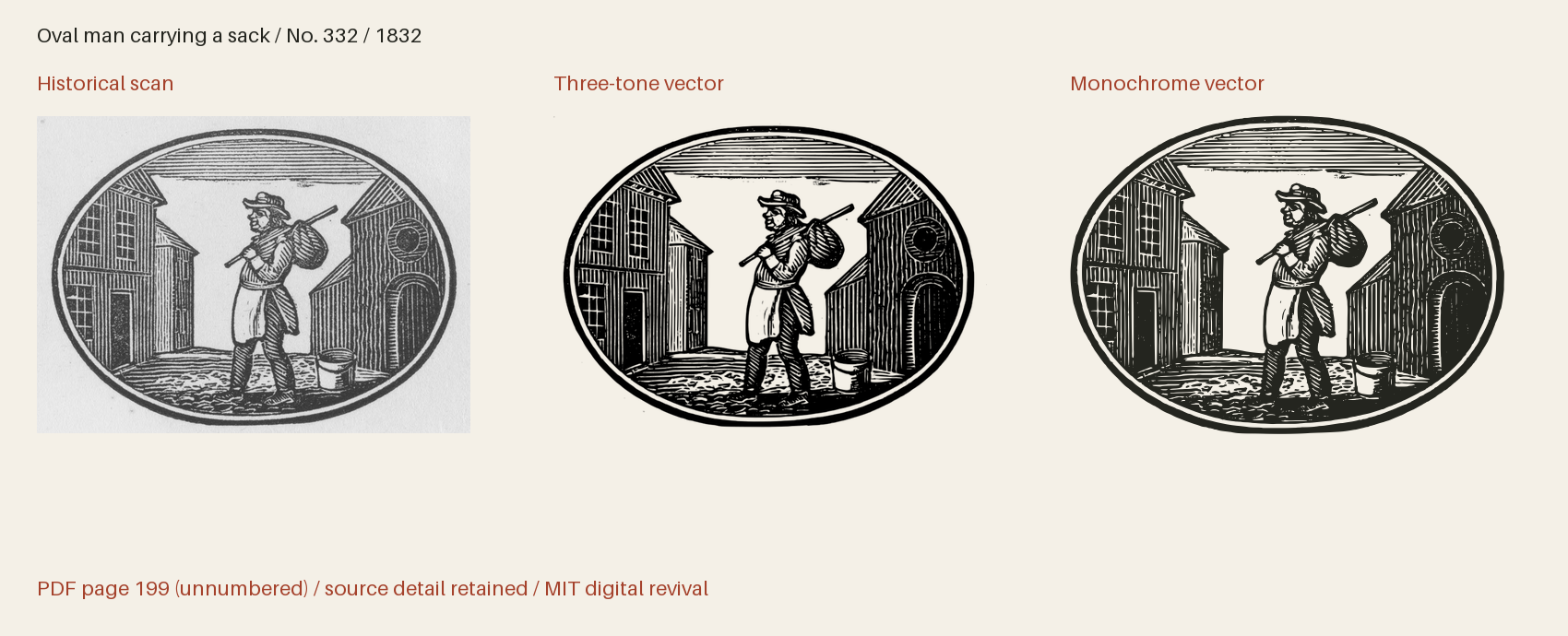 Historical scan beside the three-tone and monochrome vector revivals