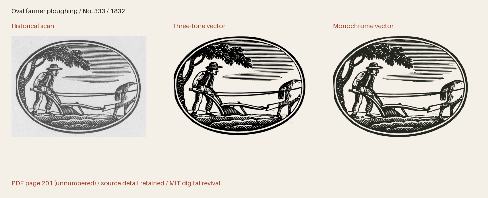 Historical scan beside the three-tone and monochrome vector revivals