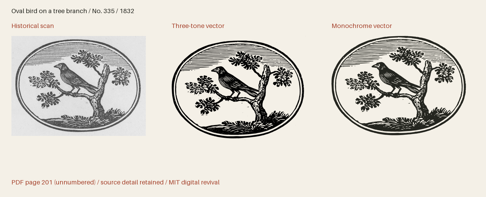 Historical scan beside the three-tone and monochrome vector revivals