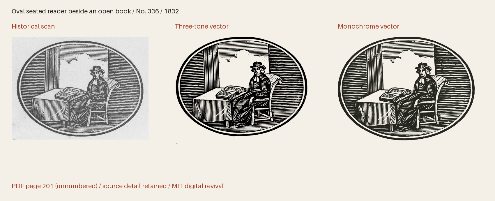 Historical scan beside the three-tone and monochrome vector revivals