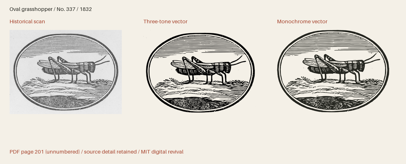 Historical scan beside the three-tone and monochrome vector revivals