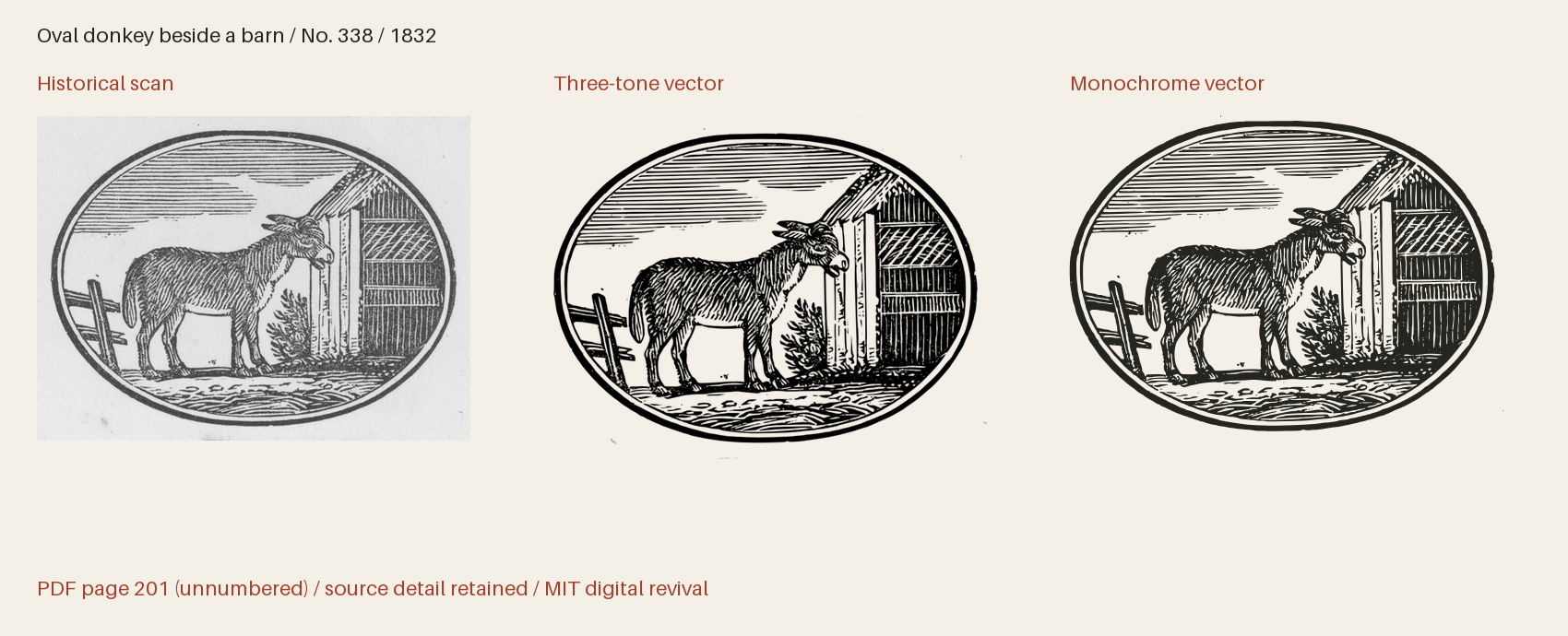 Historical scan beside the three-tone and monochrome vector revivals