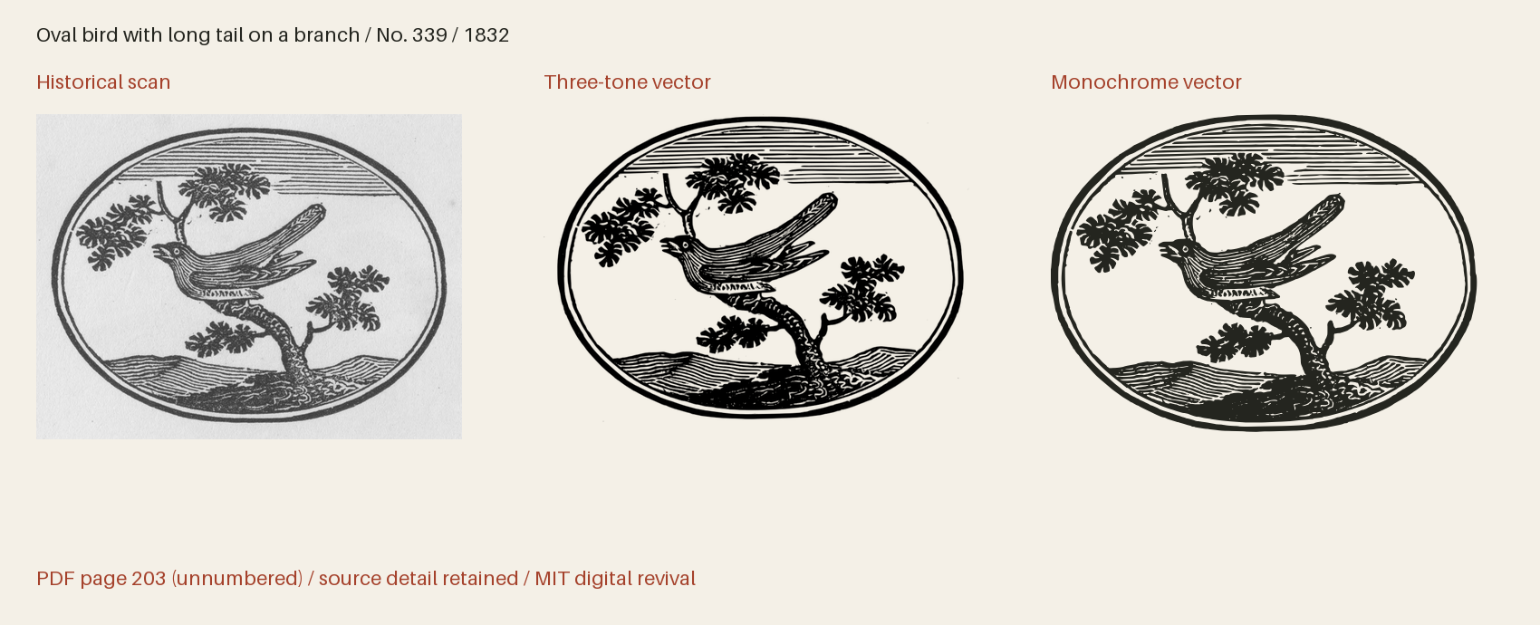 Historical scan beside the three-tone and monochrome vector revivals