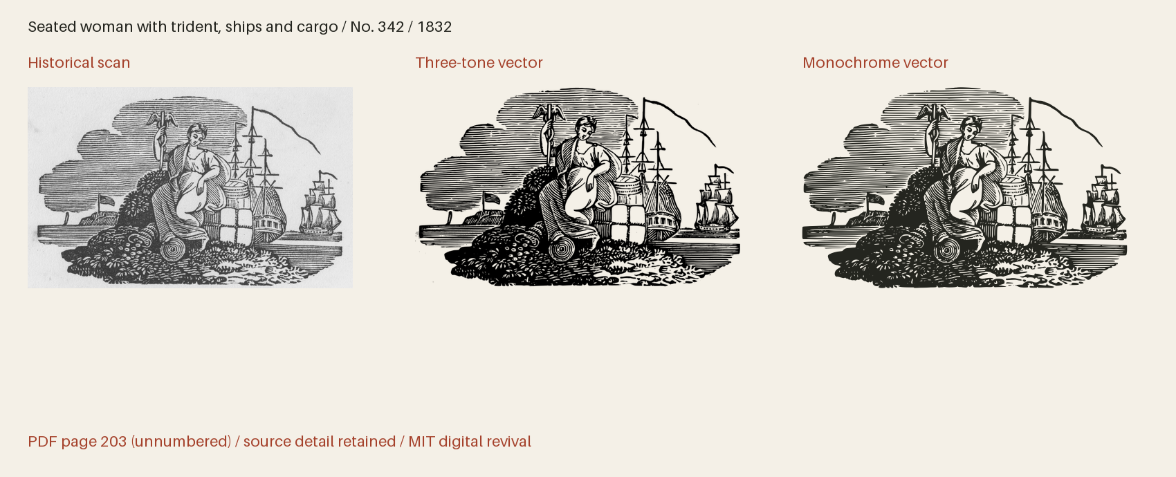 Historical scan beside the three-tone and monochrome vector revivals