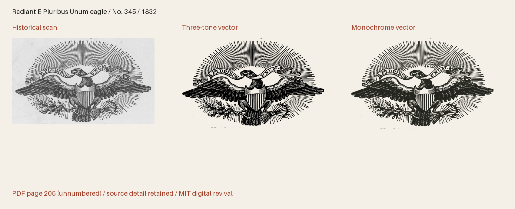 Historical scan beside the three-tone and monochrome vector revivals